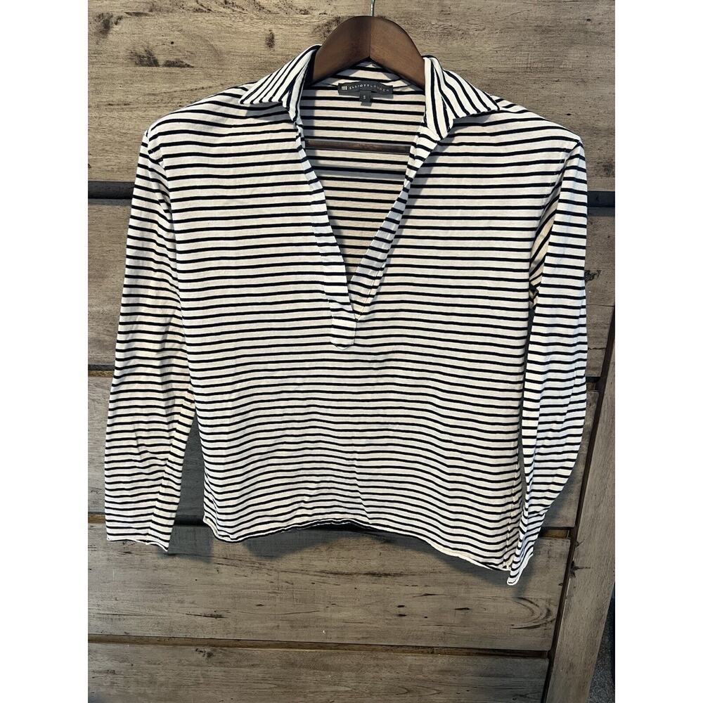 Elliott Lauren Women's Top Small Raw Hem V-Neck Nautical